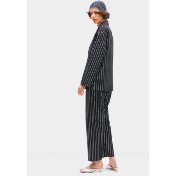 Sleeper Black Silver Stripe Womens Large L Luxury Cotton Pajama Set $420 - Picture 4 of 16